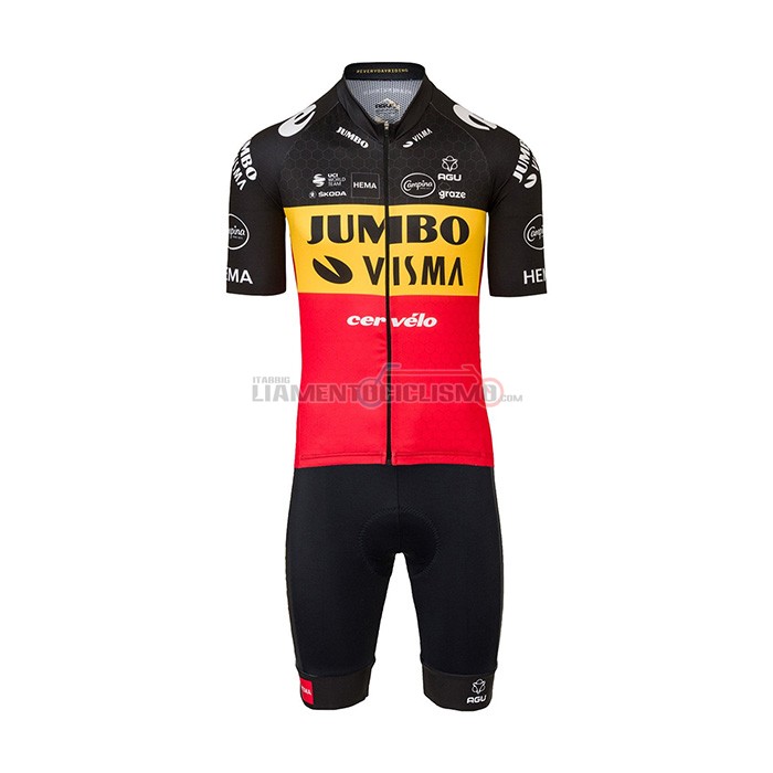 Abbigliamento Ciclismo Jumbo Visma Manica Corta 2022 Nero Giallo Rosso